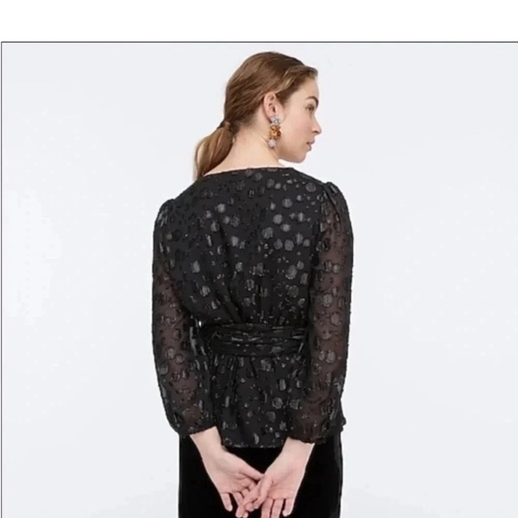 J. Crew Black Wrap Tie metallic dot Front Blouse - Picture 2 of 9
